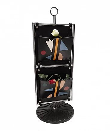 Leather and chrome-plated metal magazine rack by Salmistraro, 1980s