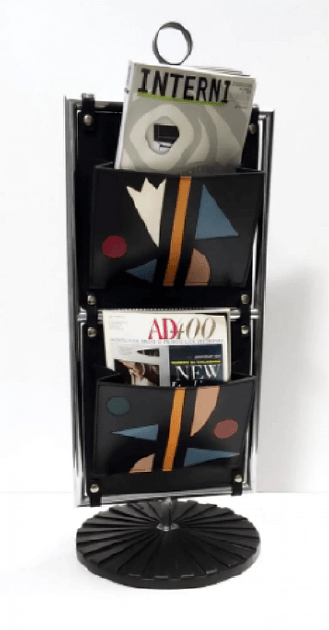 Leather and chrome-plated metal magazine rack by Salmistraro, 1980s 3