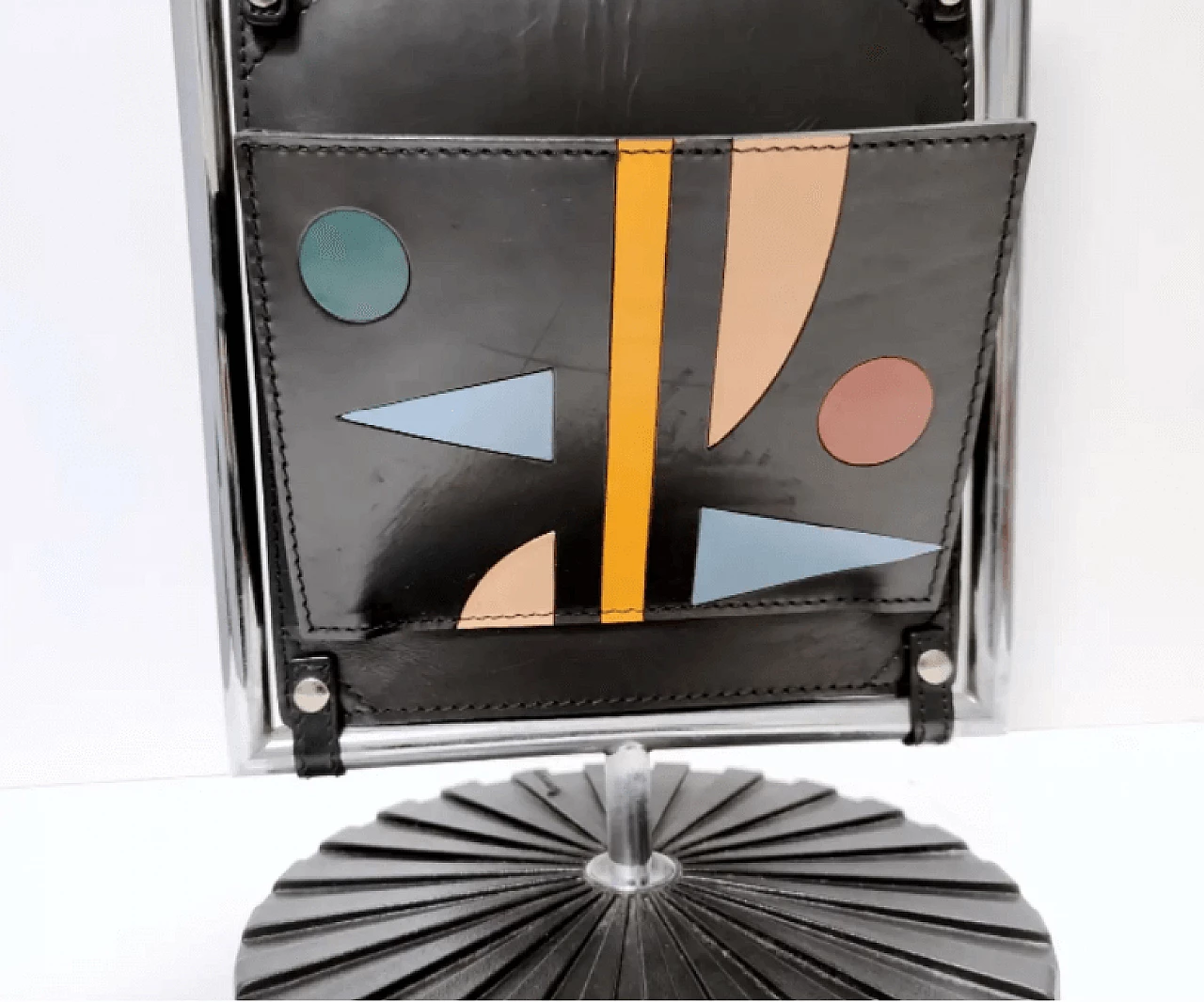 Leather and chrome-plated metal magazine rack by Salmistraro, 1980s 10