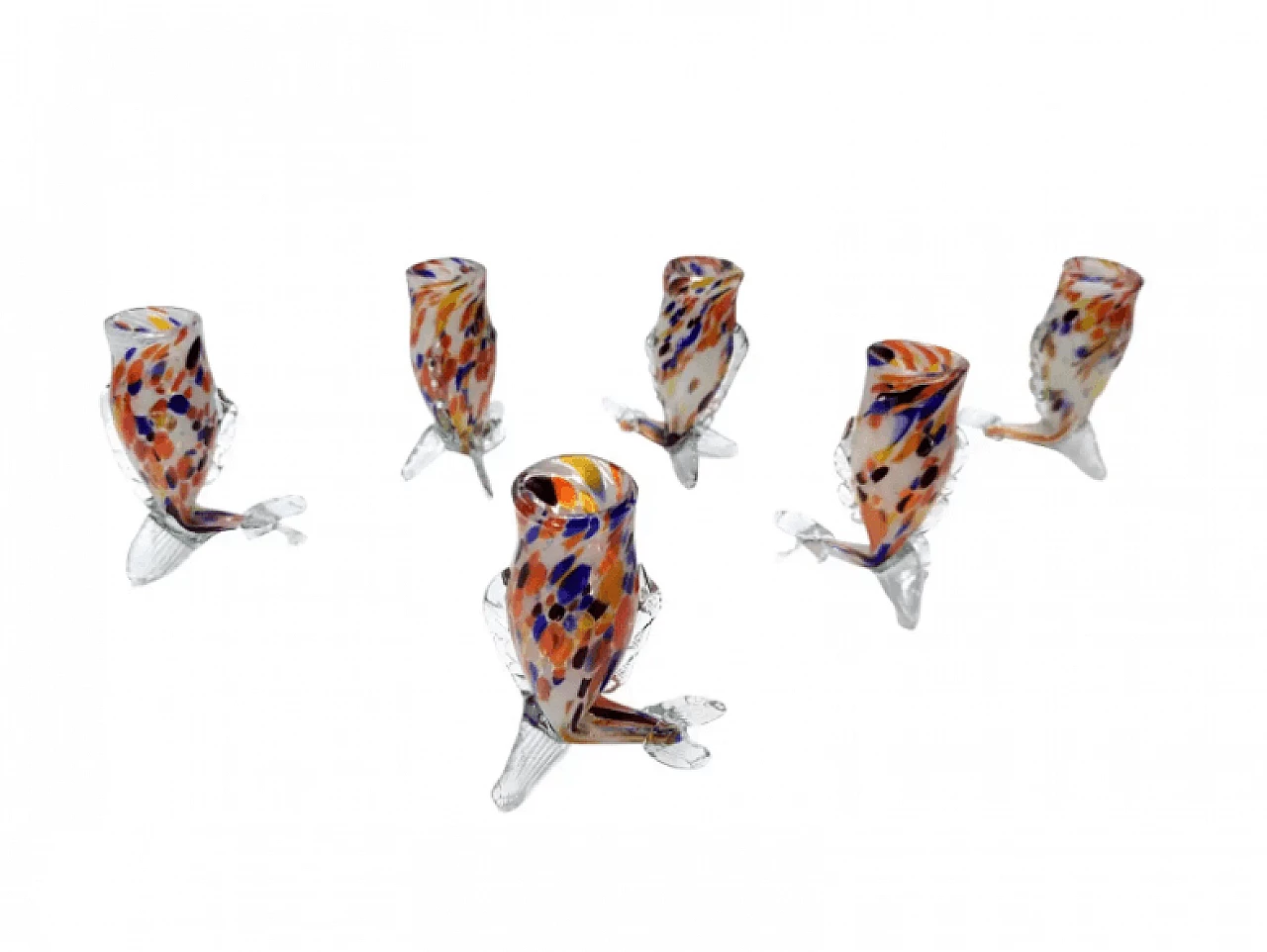6 Multicoloured Murano glass beakers in the style of Fratelli Toso, 1950s 1