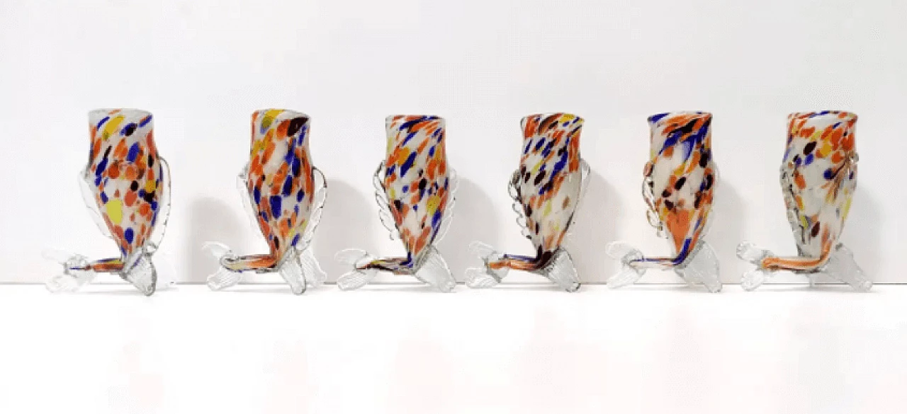 6 Bicchieri in vetro di Murano multicolore attribuibili ai Fratelli Toso, anni '50 3