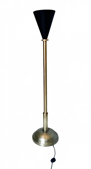 Brass and black painted aluminum floor lamp, 1950s