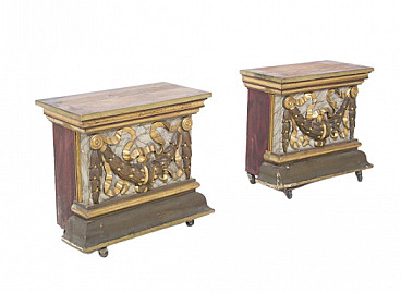 Pair of baroque lacquered wood side tables, 17th century