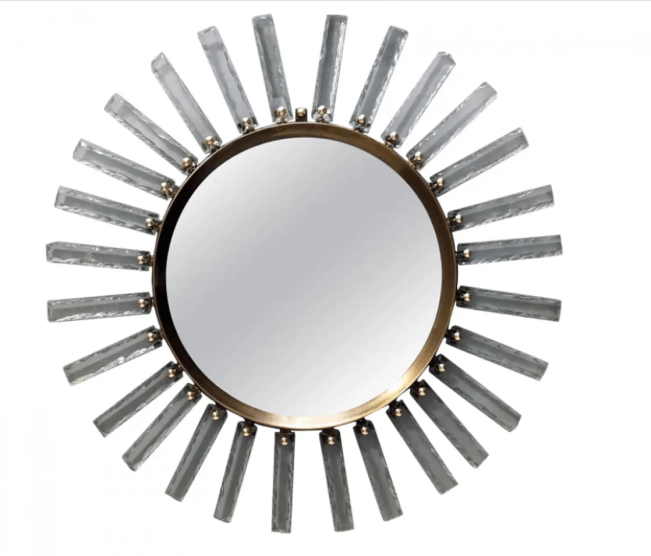 Specchio da parete in vetro martellato e ottone a forma di sole 1