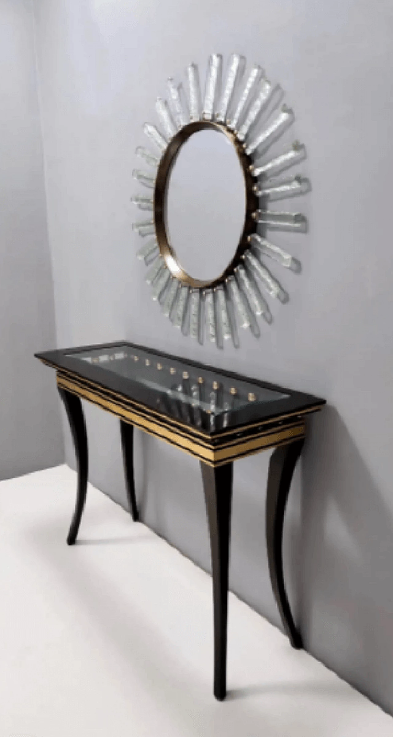 Specchio da parete in vetro martellato e ottone a forma di sole 3