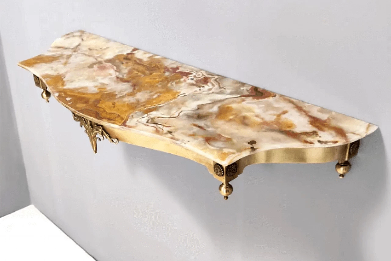 Iron, brass and yellow onyx hanging console, 1950s 4