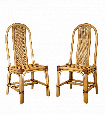 Pair of bamboo chairs with leather straps, 1970s