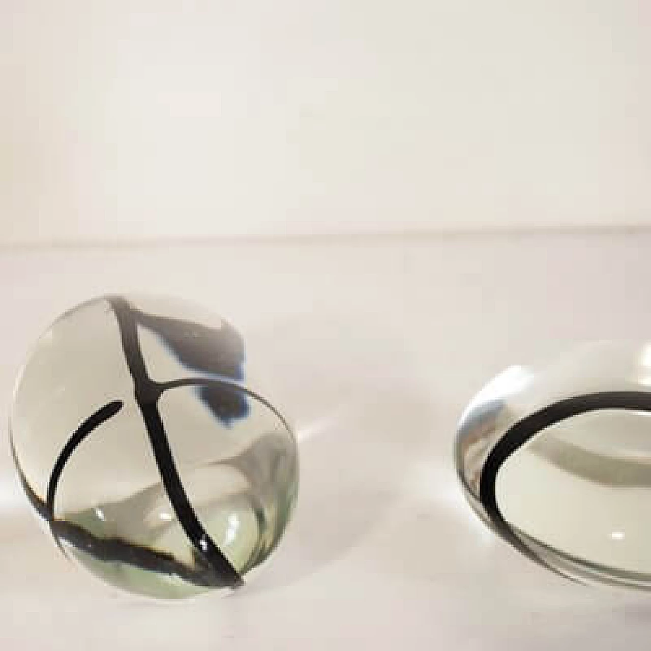 Pair of Murano glass paperweights with black veins, 1960s 5