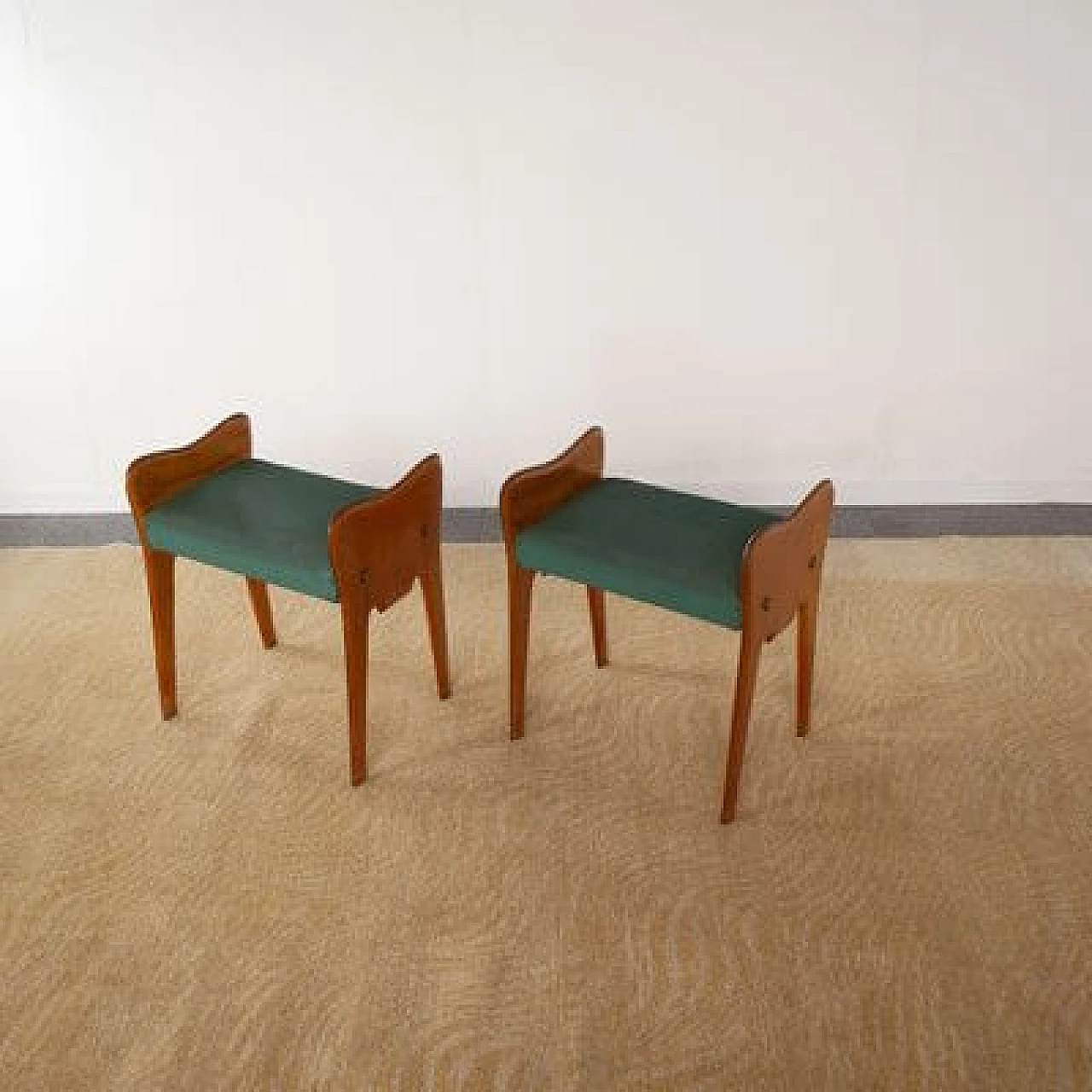 Pair of wooden benches in the style of Ico Parisi, 1950s 1