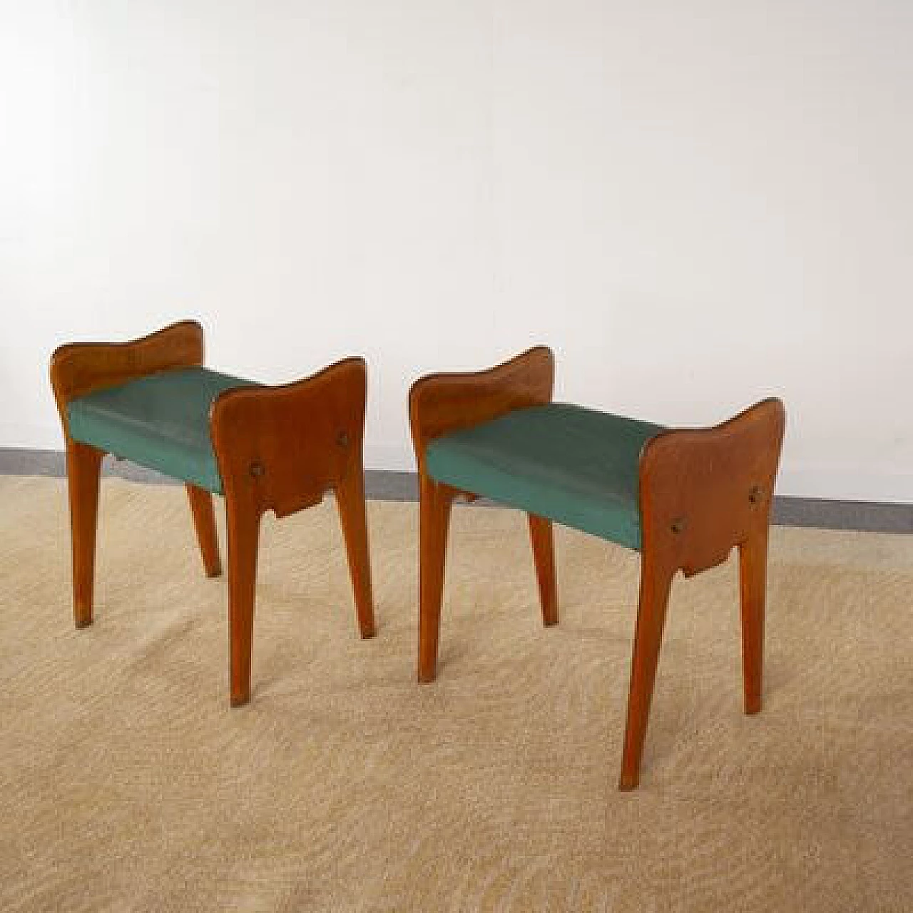 Pair of wooden benches in the style of Ico Parisi, 1950s 5