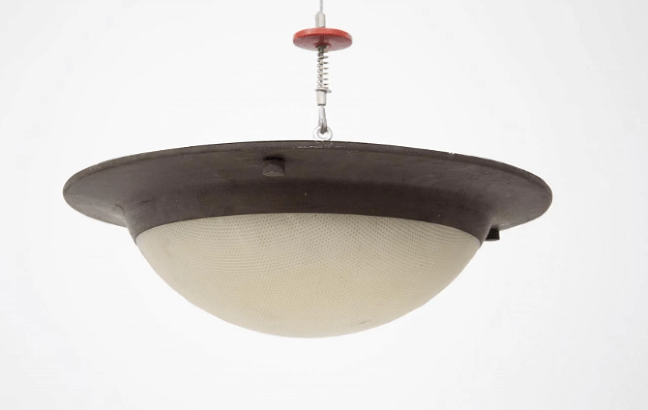 Hemispherical ceiling lamp with copper base, 1970s. 2
