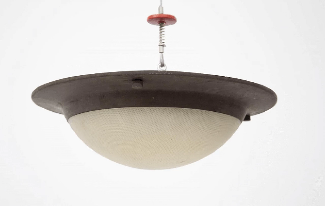 Lampada emisferica da soffitto con base in rame, anni '70 2