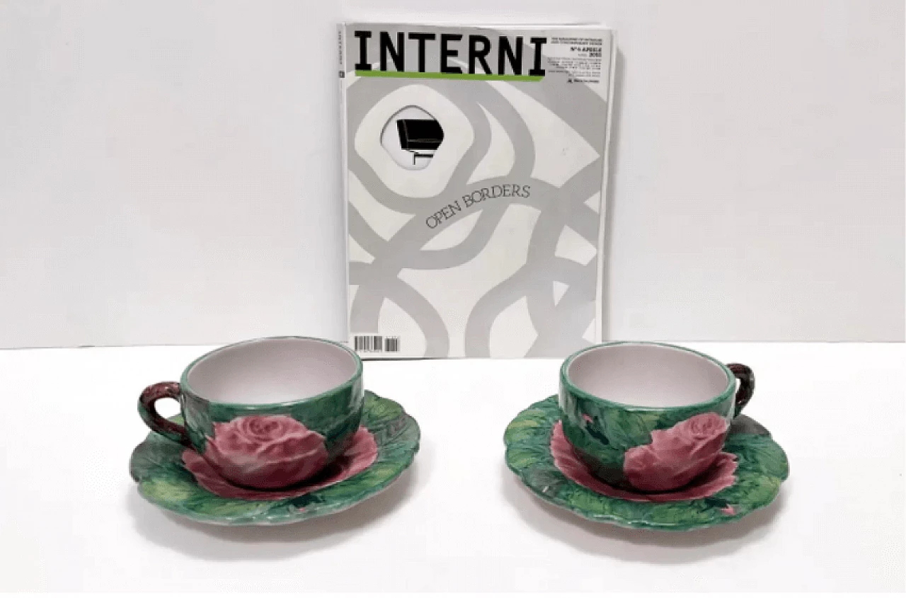 Coppia di tazze da tè in terracotta di Zaccagnini, anni '40 10