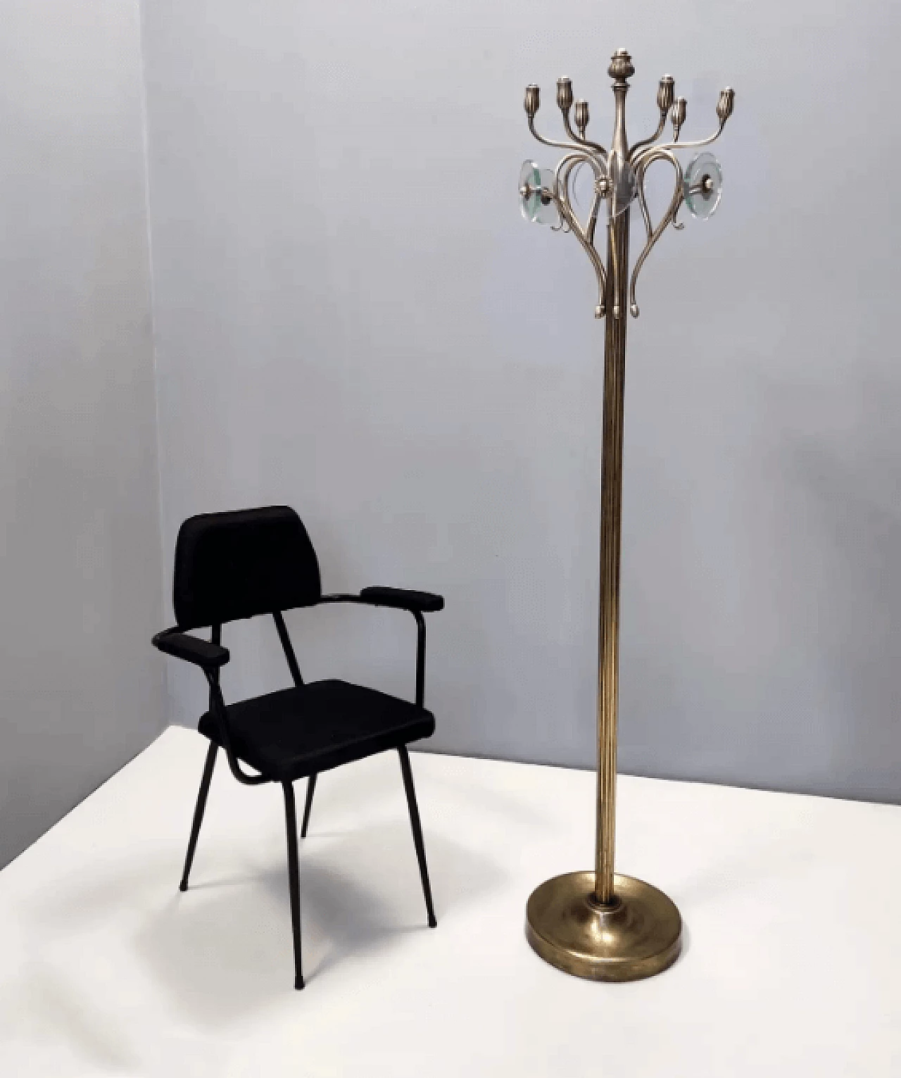 Brass and glass swivel coat rack, 1940s 4