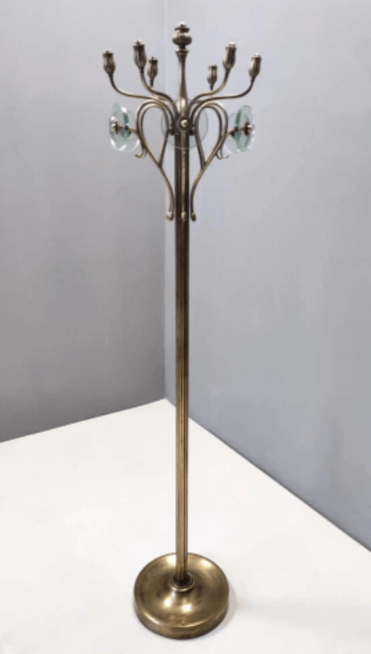 Brass and glass swivel coat rack, 1940s 5