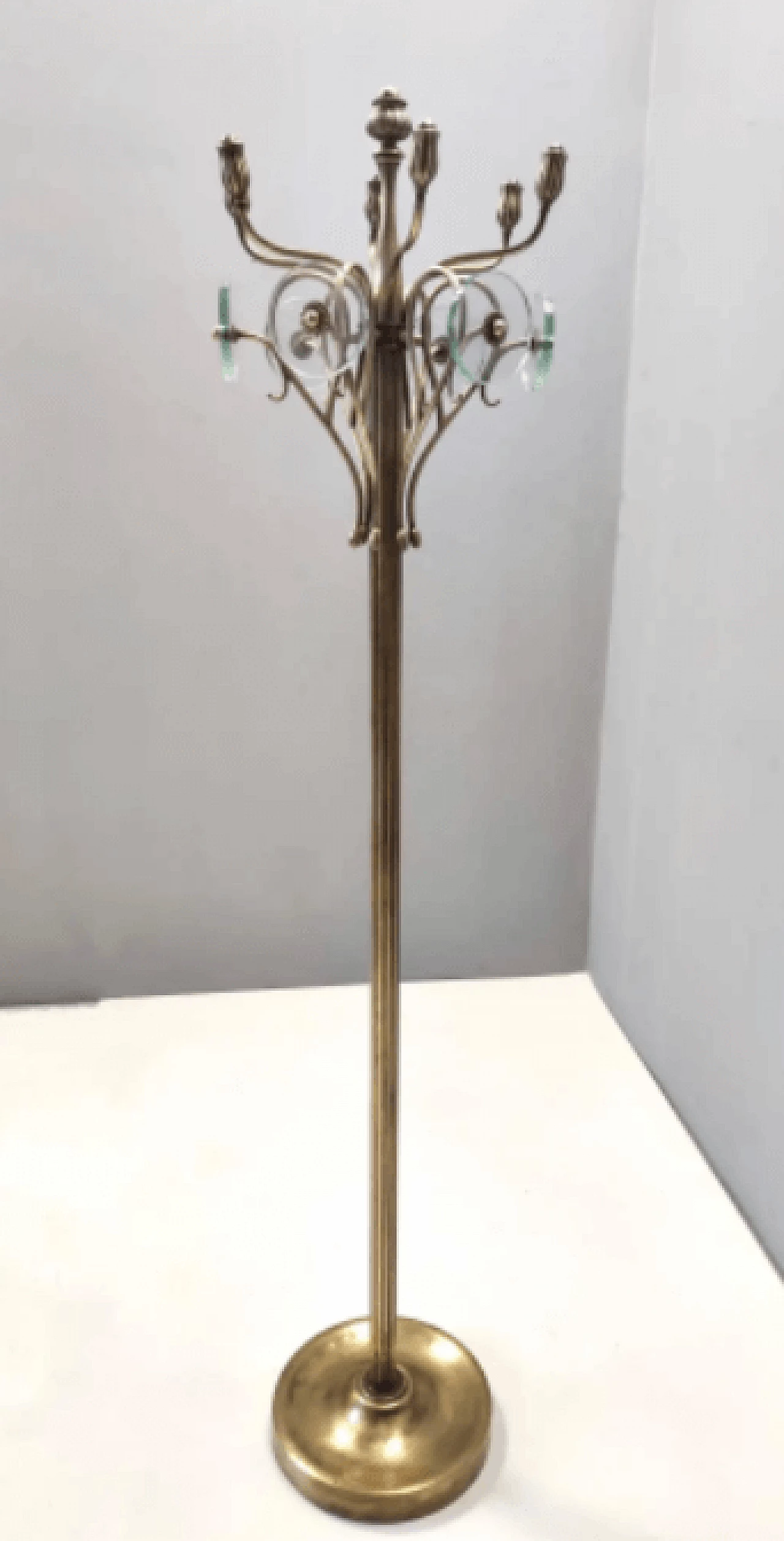 Brass and glass swivel coat rack, 1940s 6