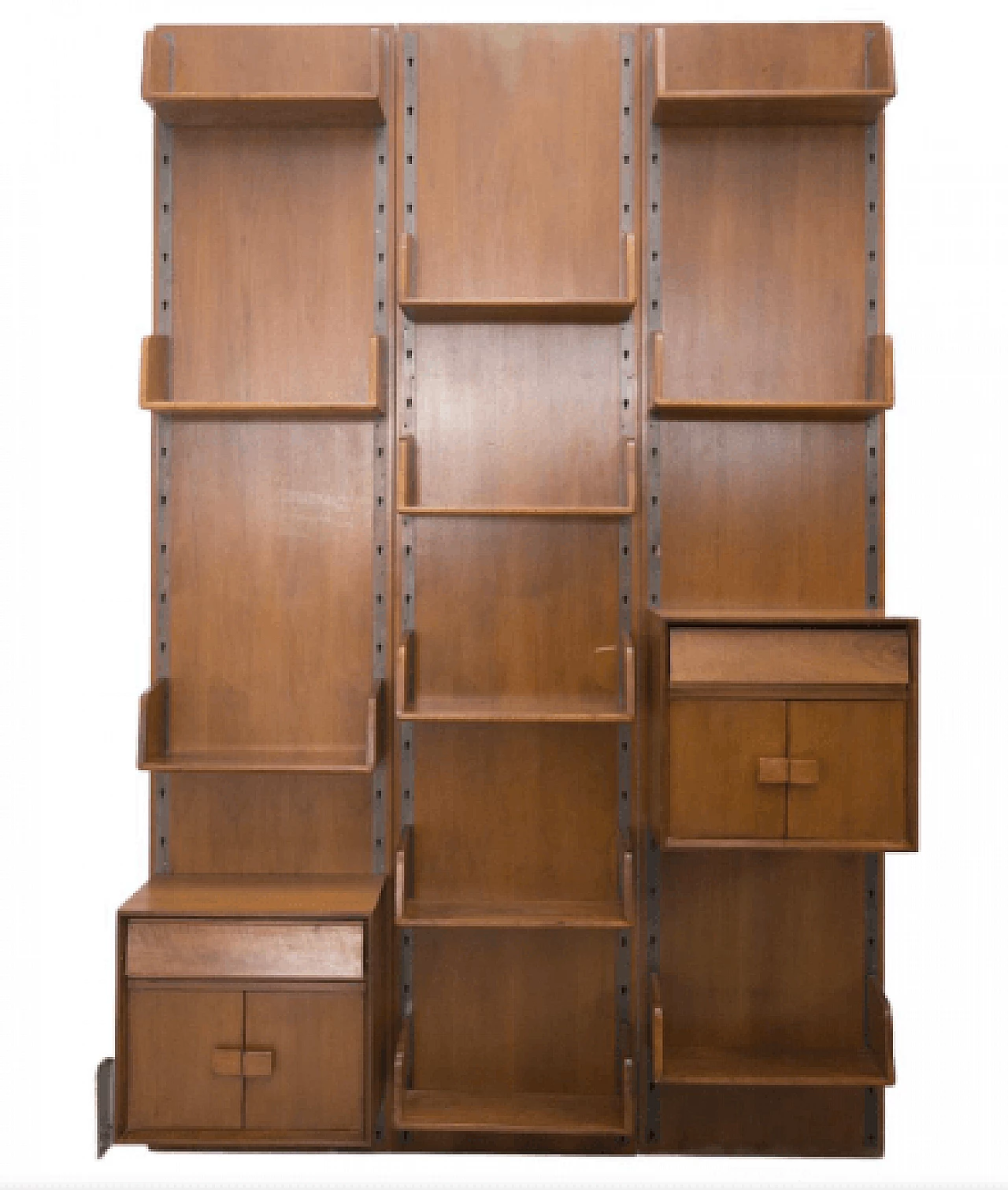 Libreria in legno con ripiani smontabili attribuita a Gigi Radice, anni '50 1