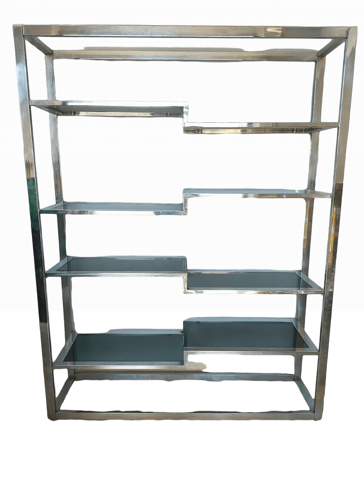 Space Age bookcase in smoked glass and chrome-plated metal, 1970s 8