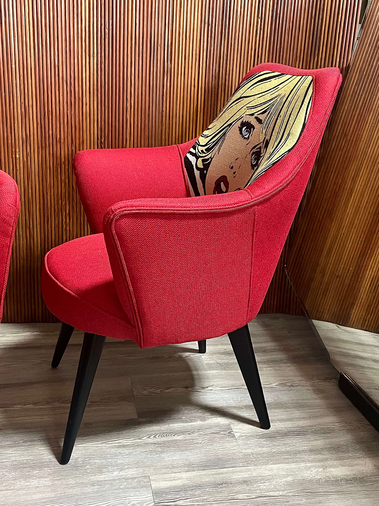 Pair of armchairs with Pop Art-inspired upholstery, 1950s 3