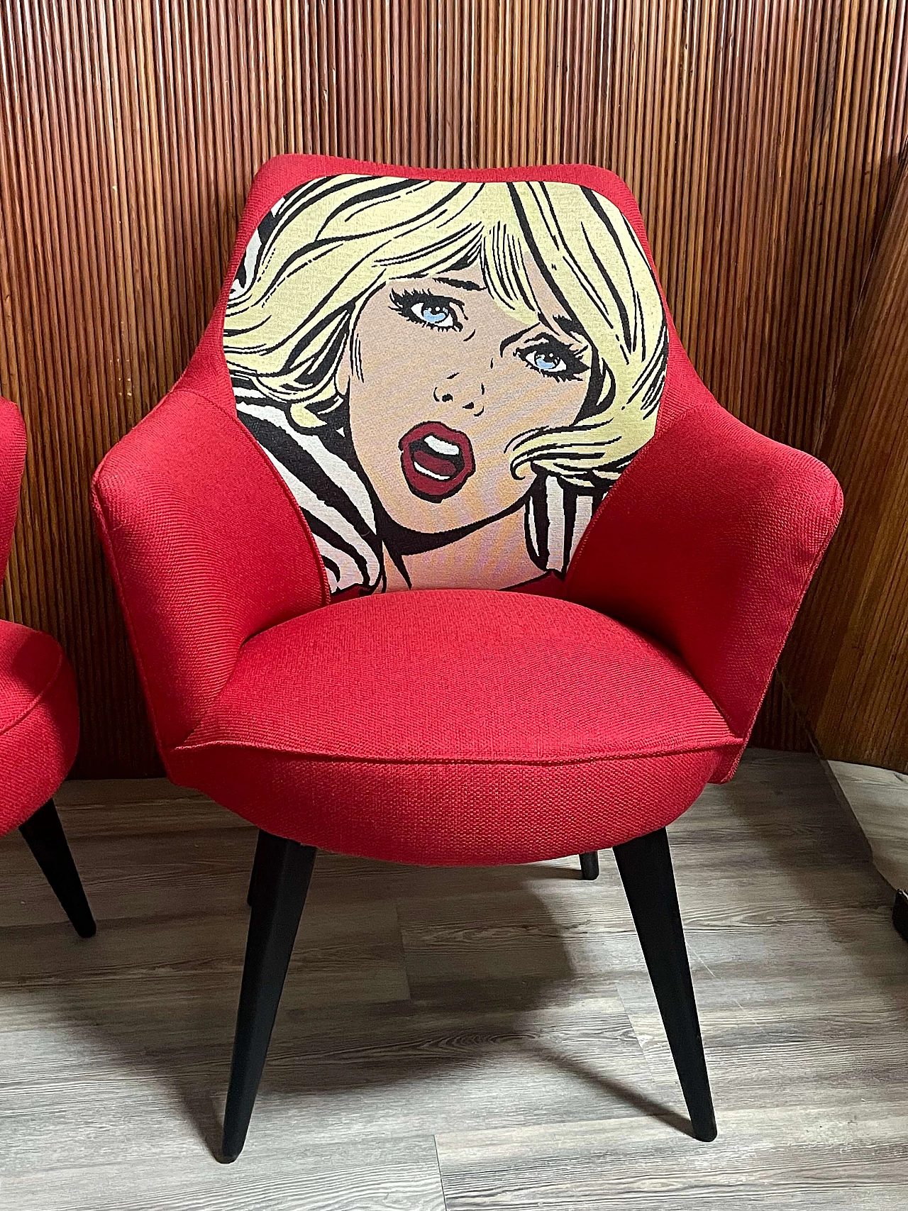 Pair of armchairs with Pop Art-inspired upholstery, 1950s 4