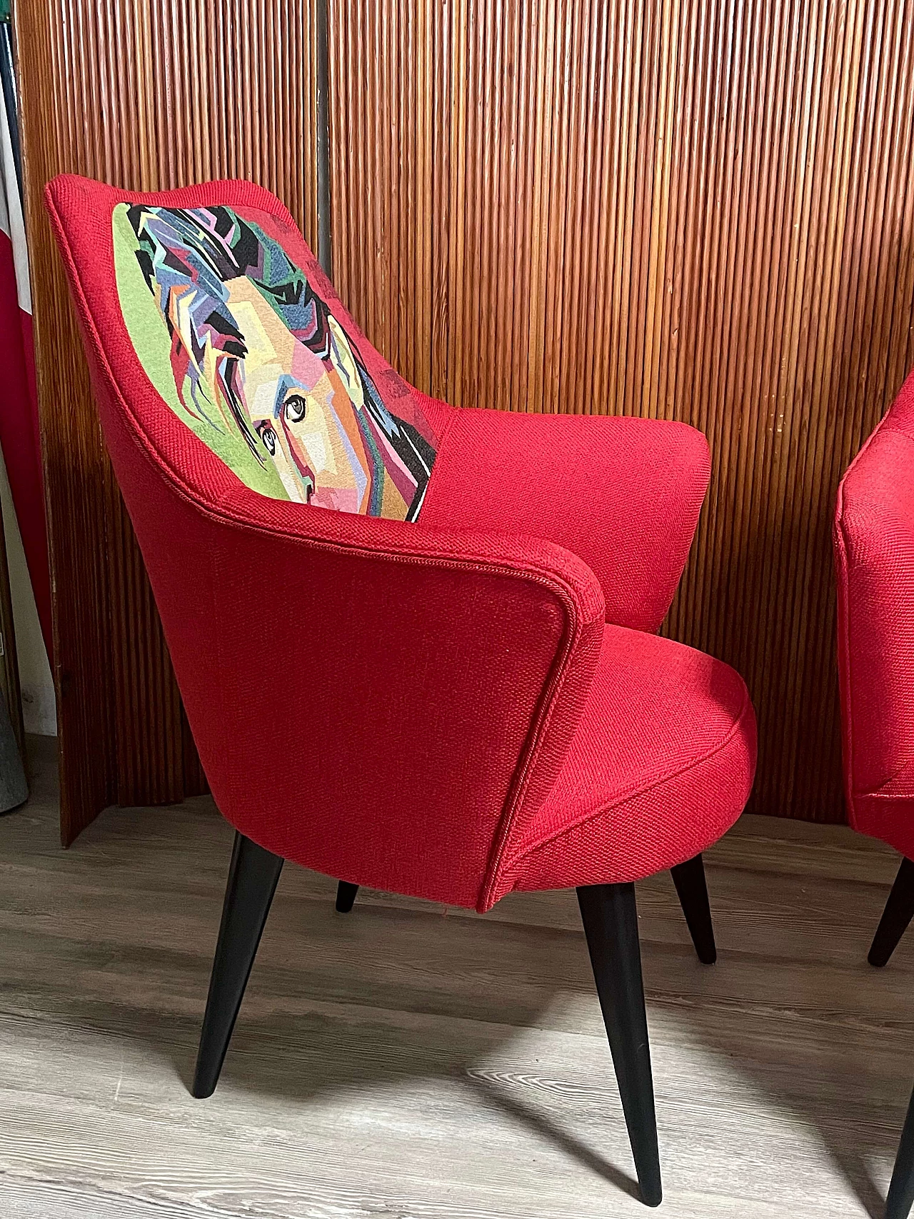 Pair of armchairs with Pop Art-inspired upholstery, 1950s 5