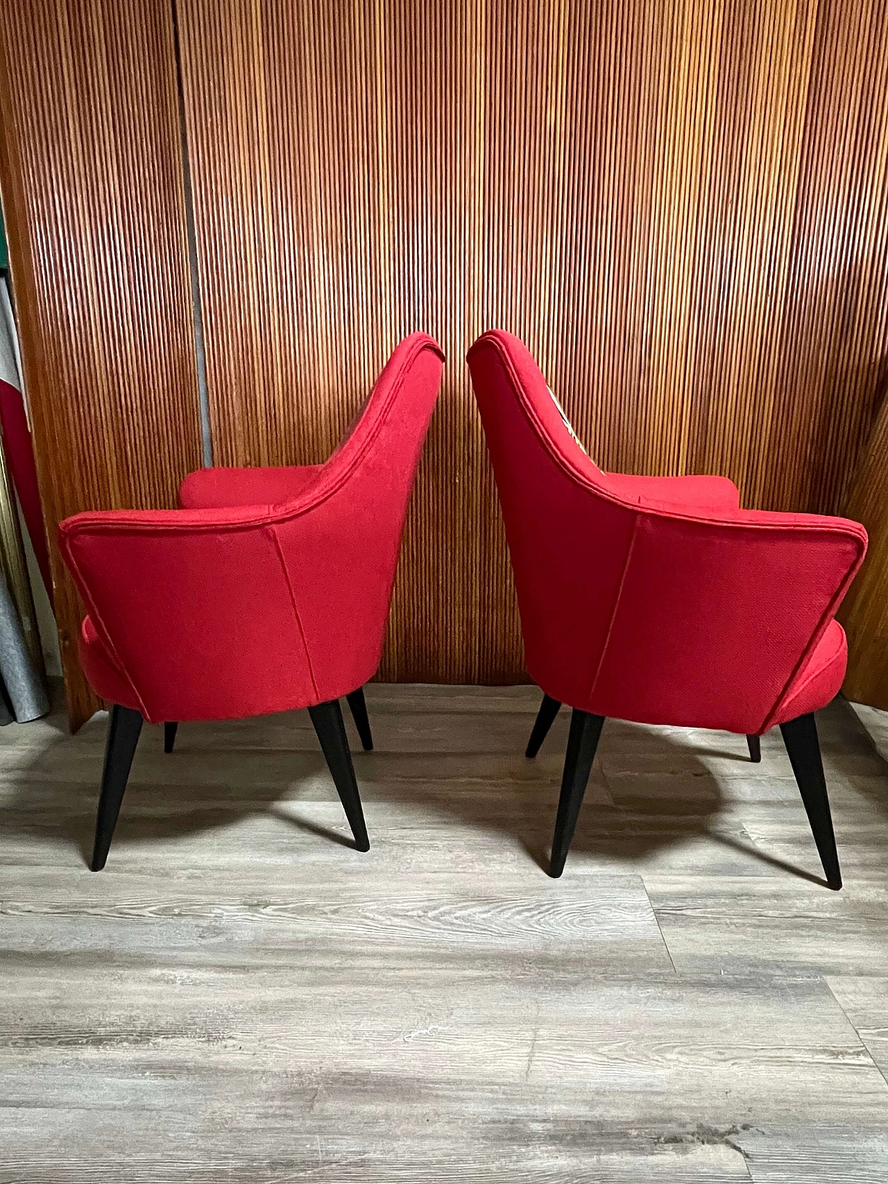 Pair of armchairs with Pop Art-inspired upholstery, 1950s 10