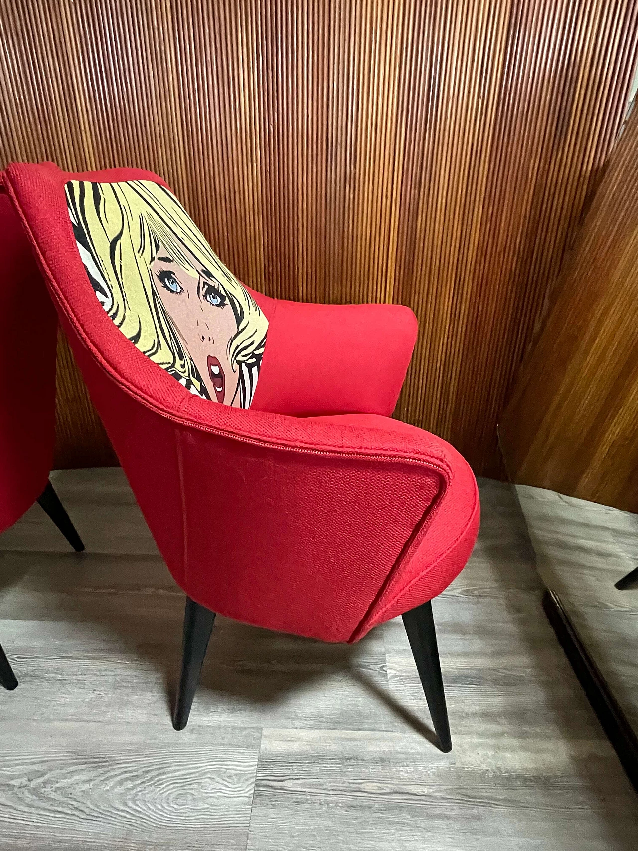 Pair of armchairs with Pop Art-inspired upholstery, 1950s 11
