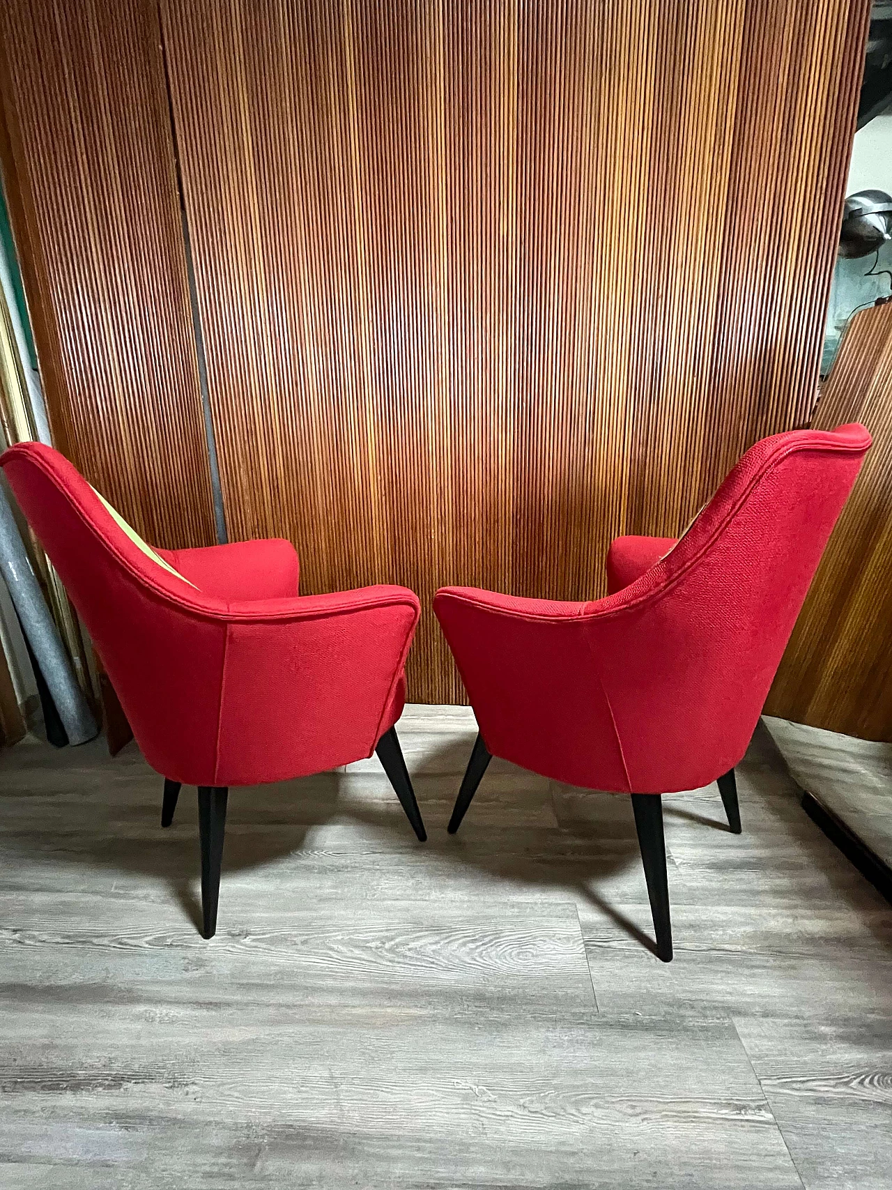 Pair of armchairs with Pop Art-inspired upholstery, 1950s 14