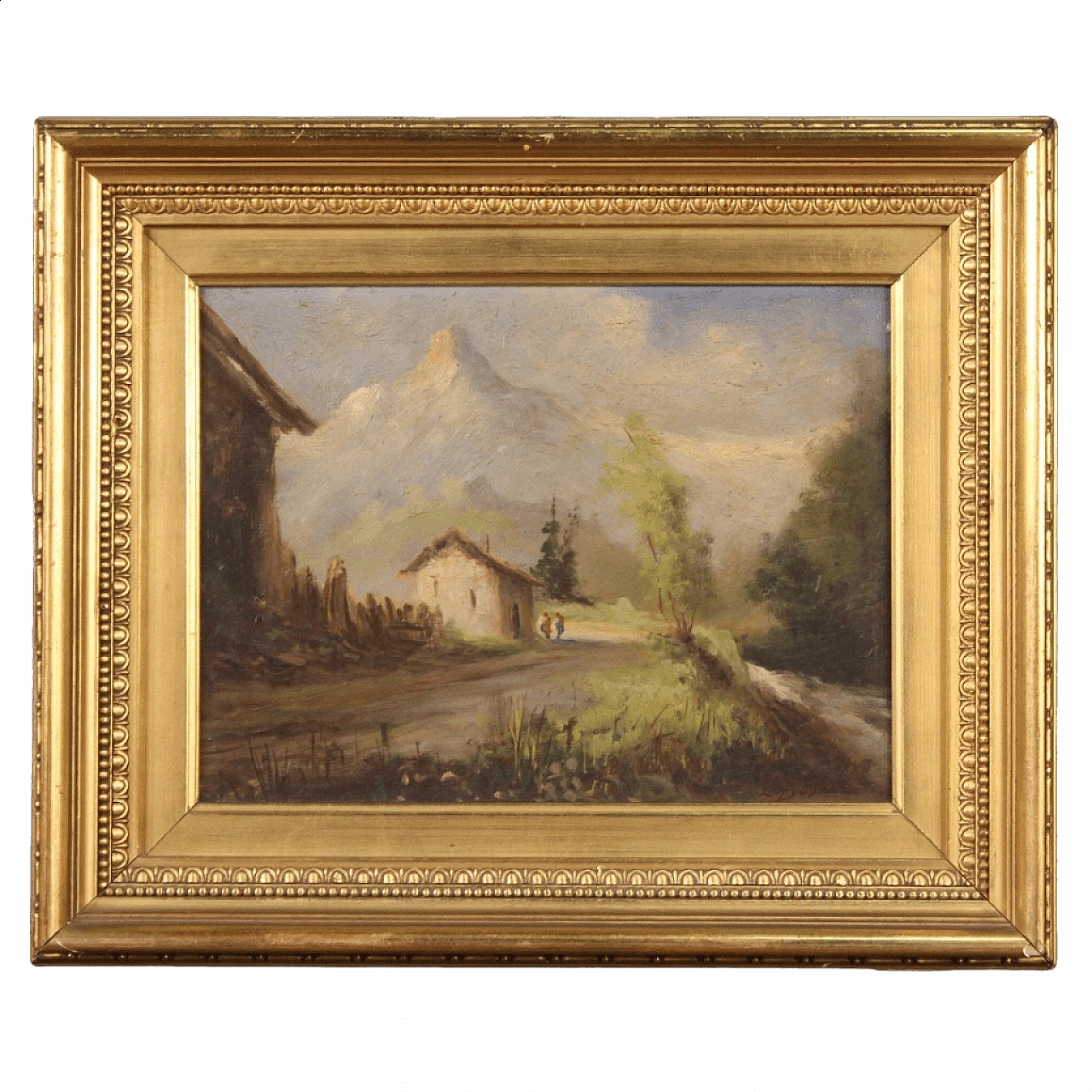 Luigi Bosio, paesaggio olio su tavoletta con cornice 13