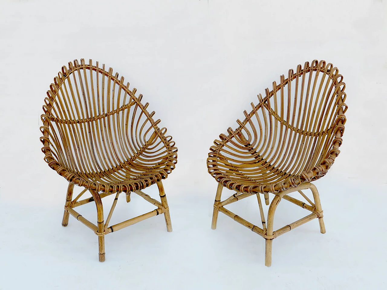 Pair of bamboo armchairs Bonacina style, 1960s 1