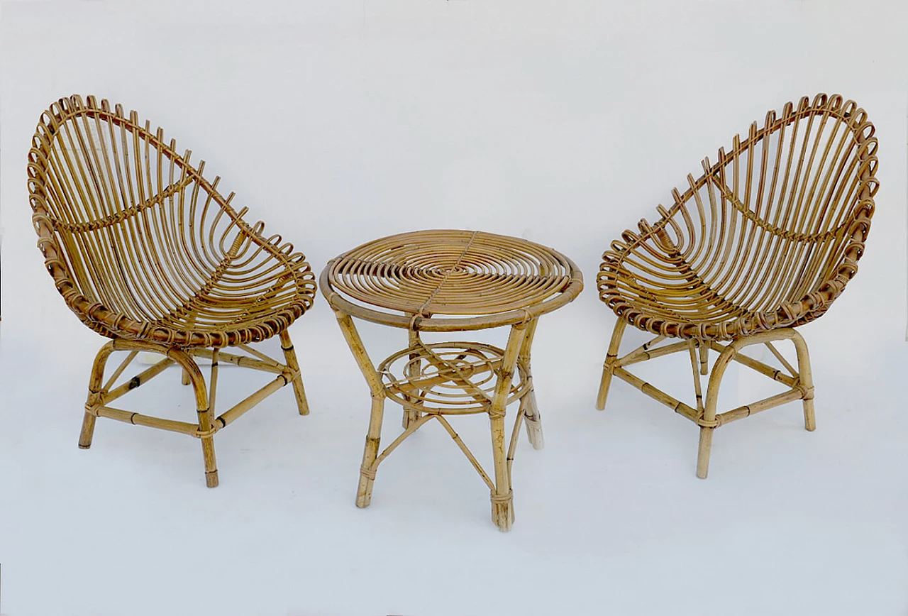 Pair of bamboo armchairs Bonacina style, 1960s 4
