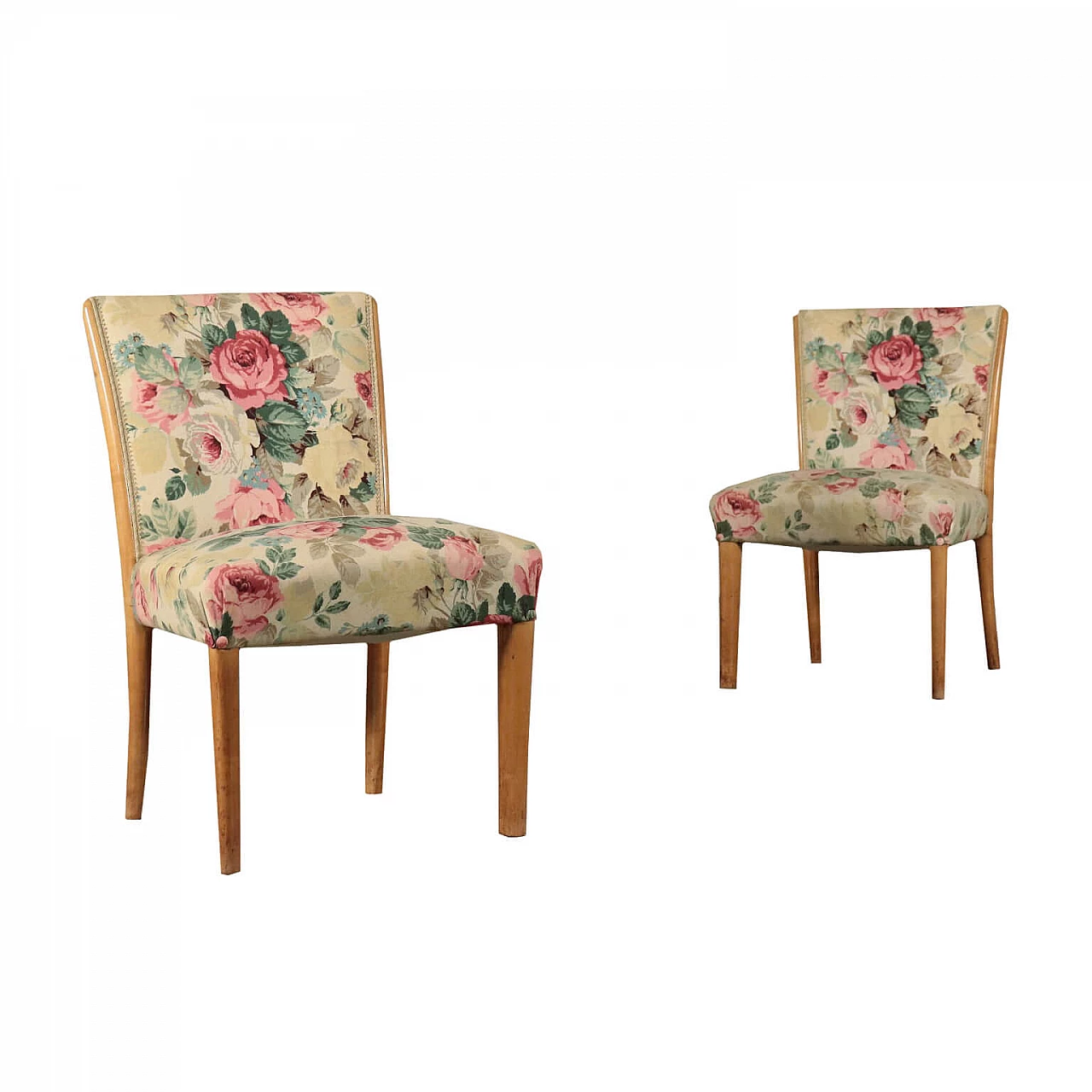 Chairs Springs Fabric and Beech Wood Italy 1940s-1950s 1