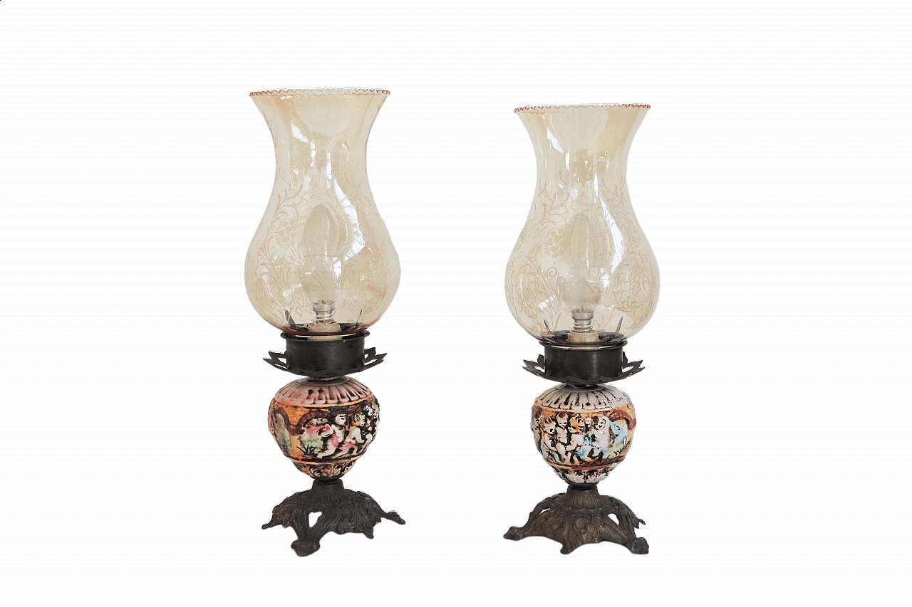 Pair of Capodimonte porcelain table lamps, 1950s. 1447321