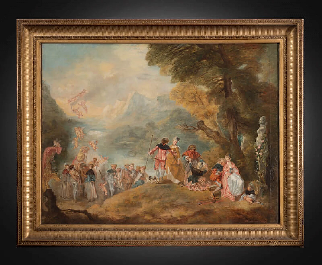 Oil on canvas painting depicting gallant scene, 19th century 1