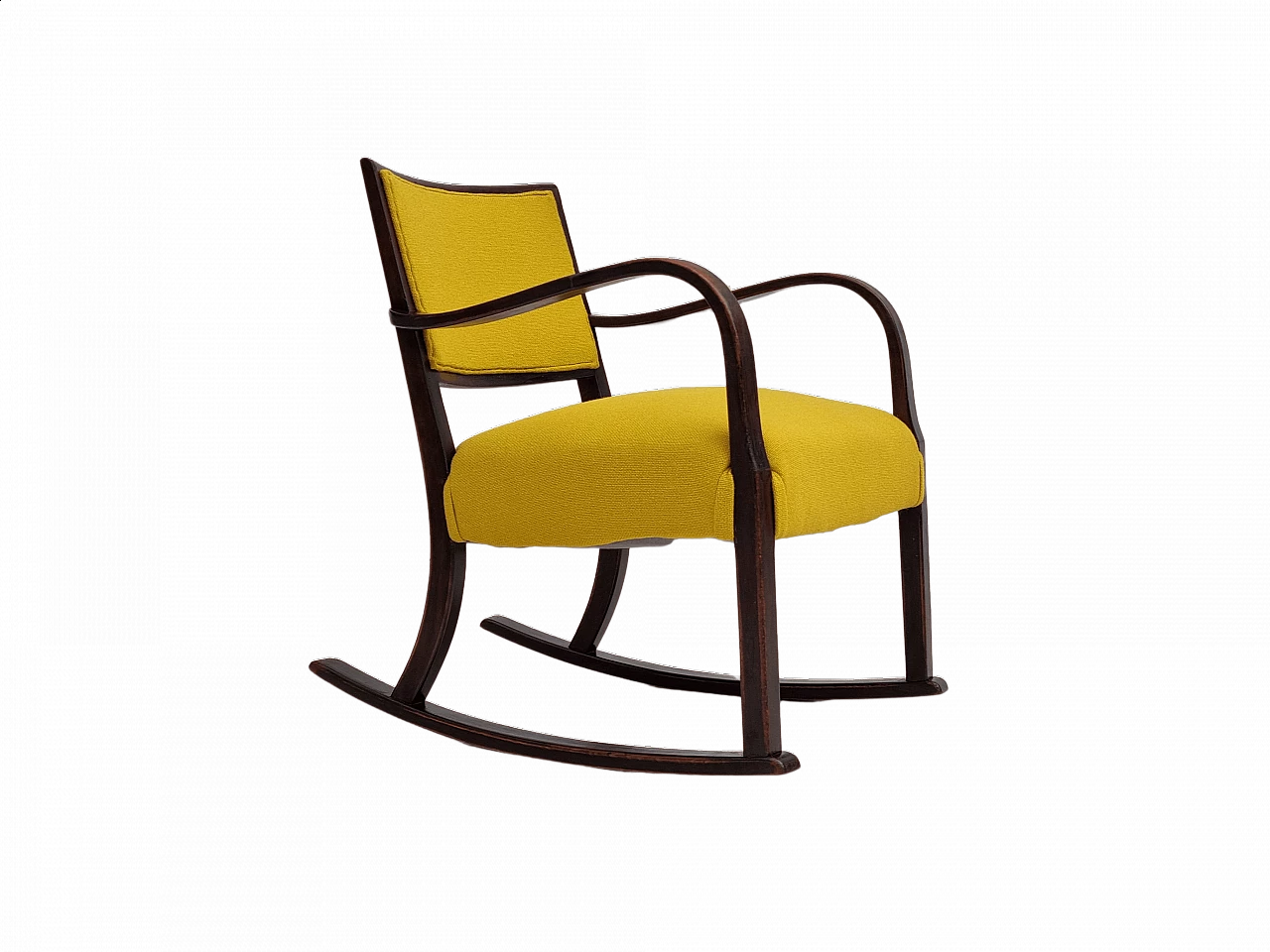 50s, Danish design by Fritz Hansen, renovated rocking chair, KVADRAT furniture wool 17