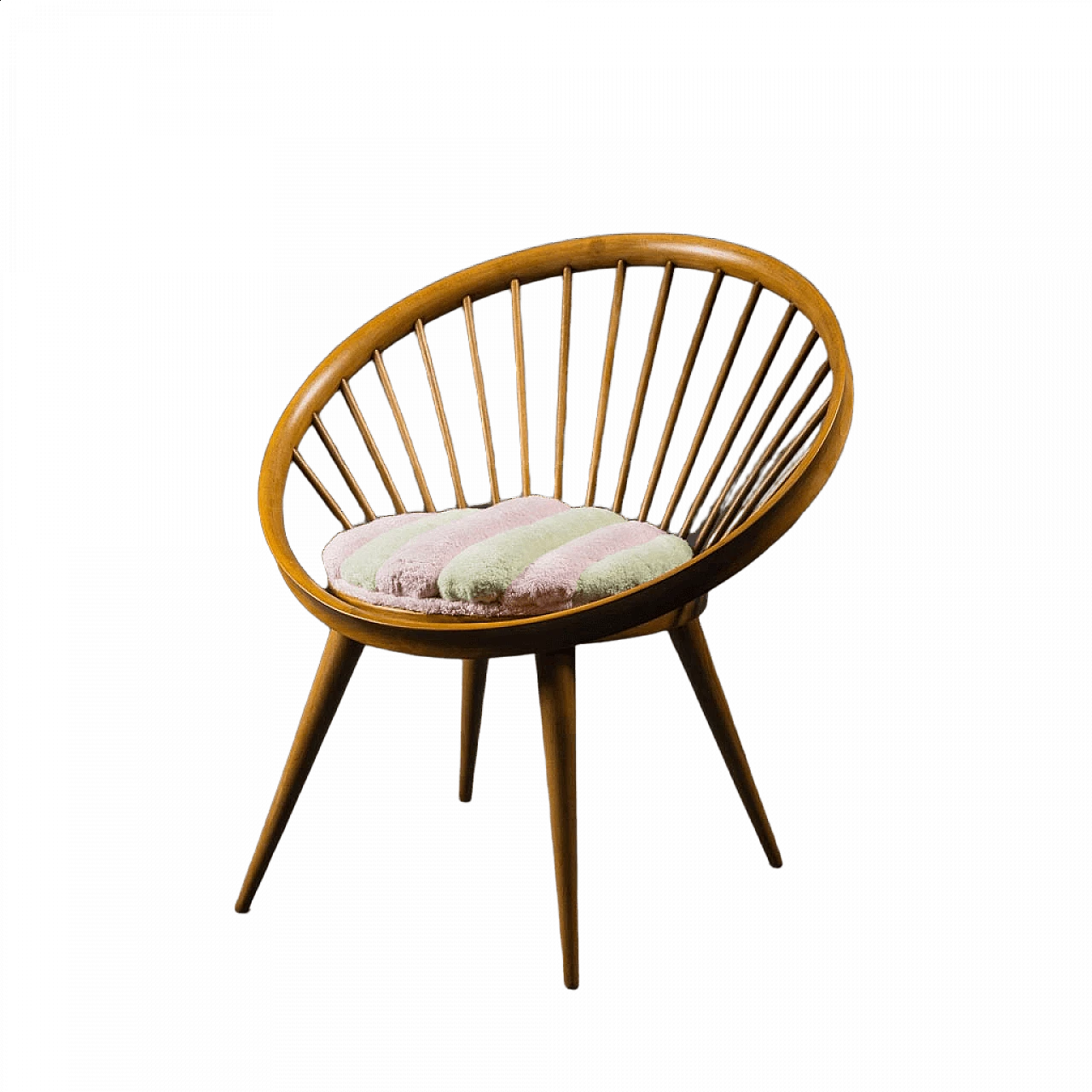 Poltrona circolare in legno con cuscino in spugna, anni '60 11