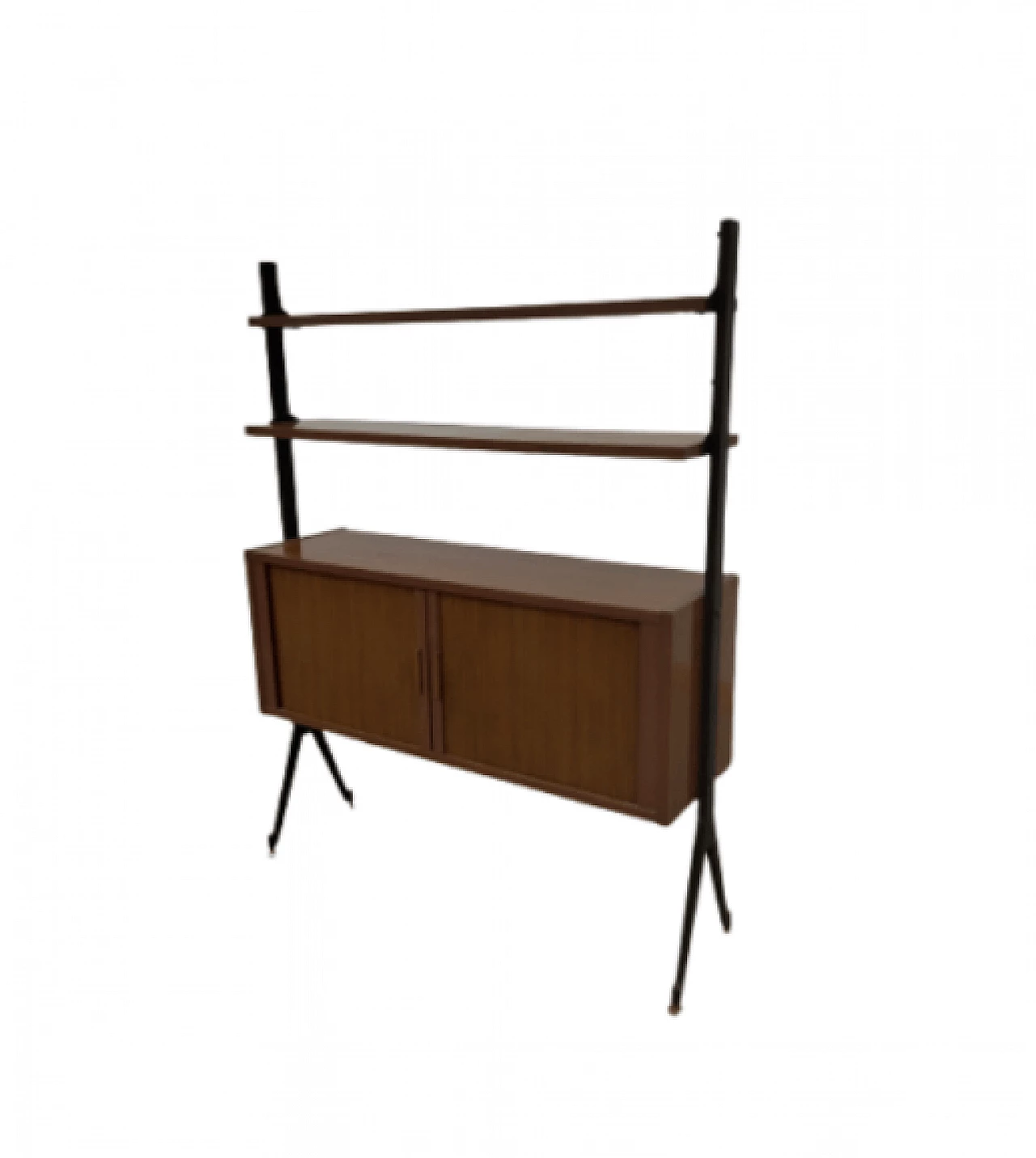 Wooden bookcase with shutter doors, 1950s 1