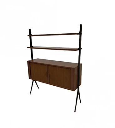 Libreria in legno con ante a tapparelle, anni '50