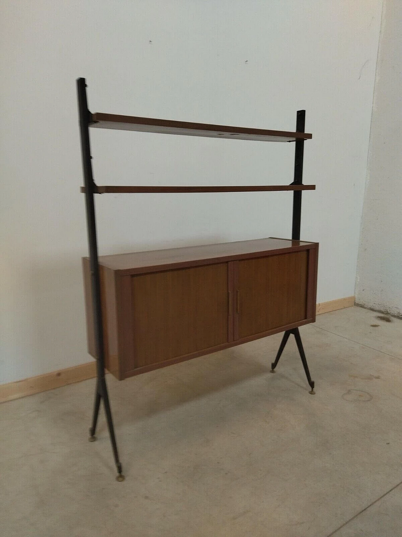 Wooden bookcase with shutter doors, 1950s 2