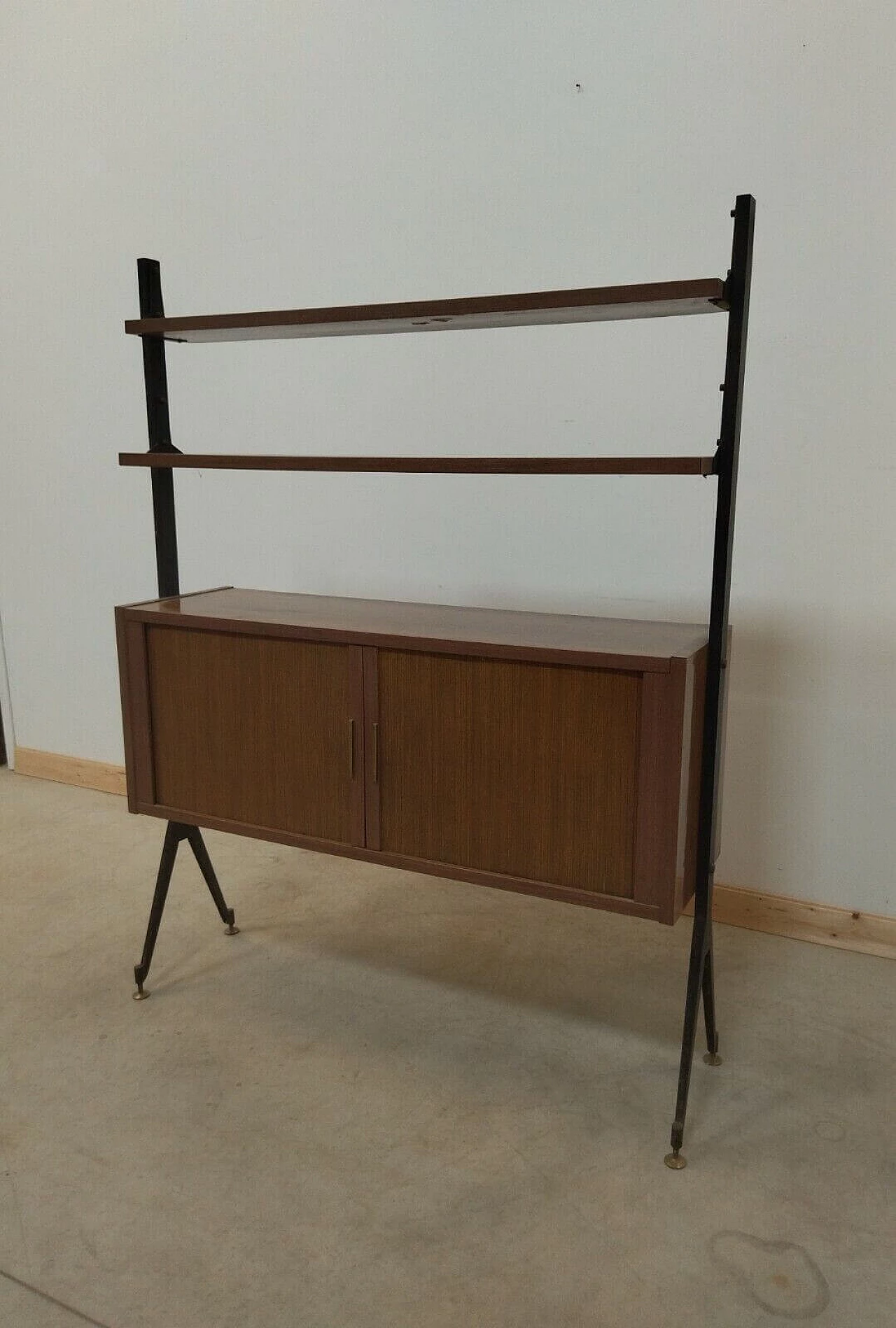 Wooden bookcase with shutter doors, 1950s 3