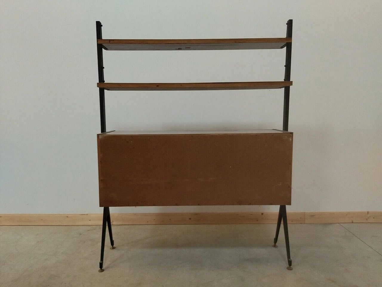 Wooden bookcase with shutter doors, 1950s 8