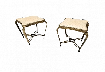 Pair of ivory and gilded metal poufs by Pierluigi Colli, 1950s