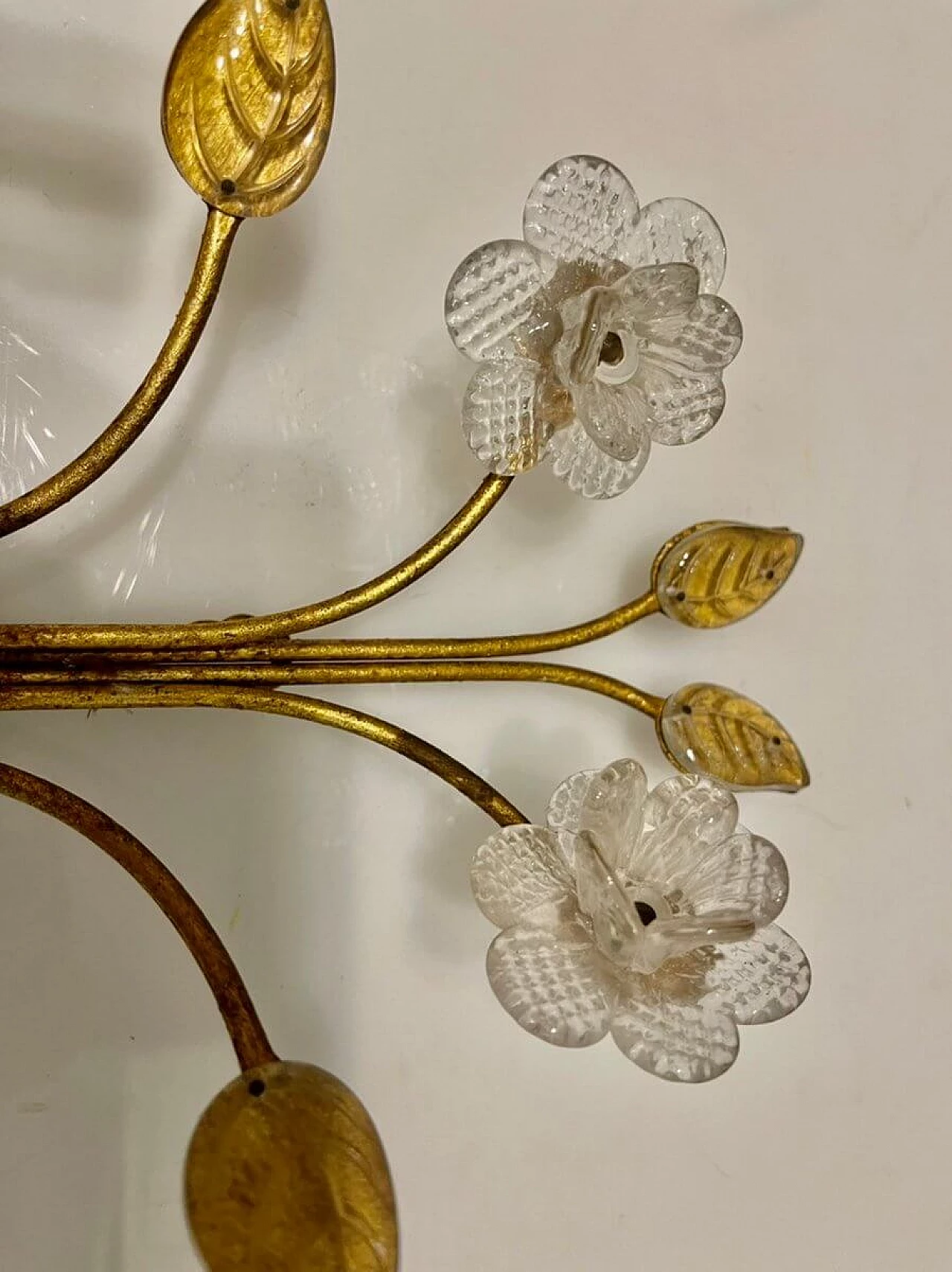 3 Gold-plated Murano glass wall sconces, 1980s 2