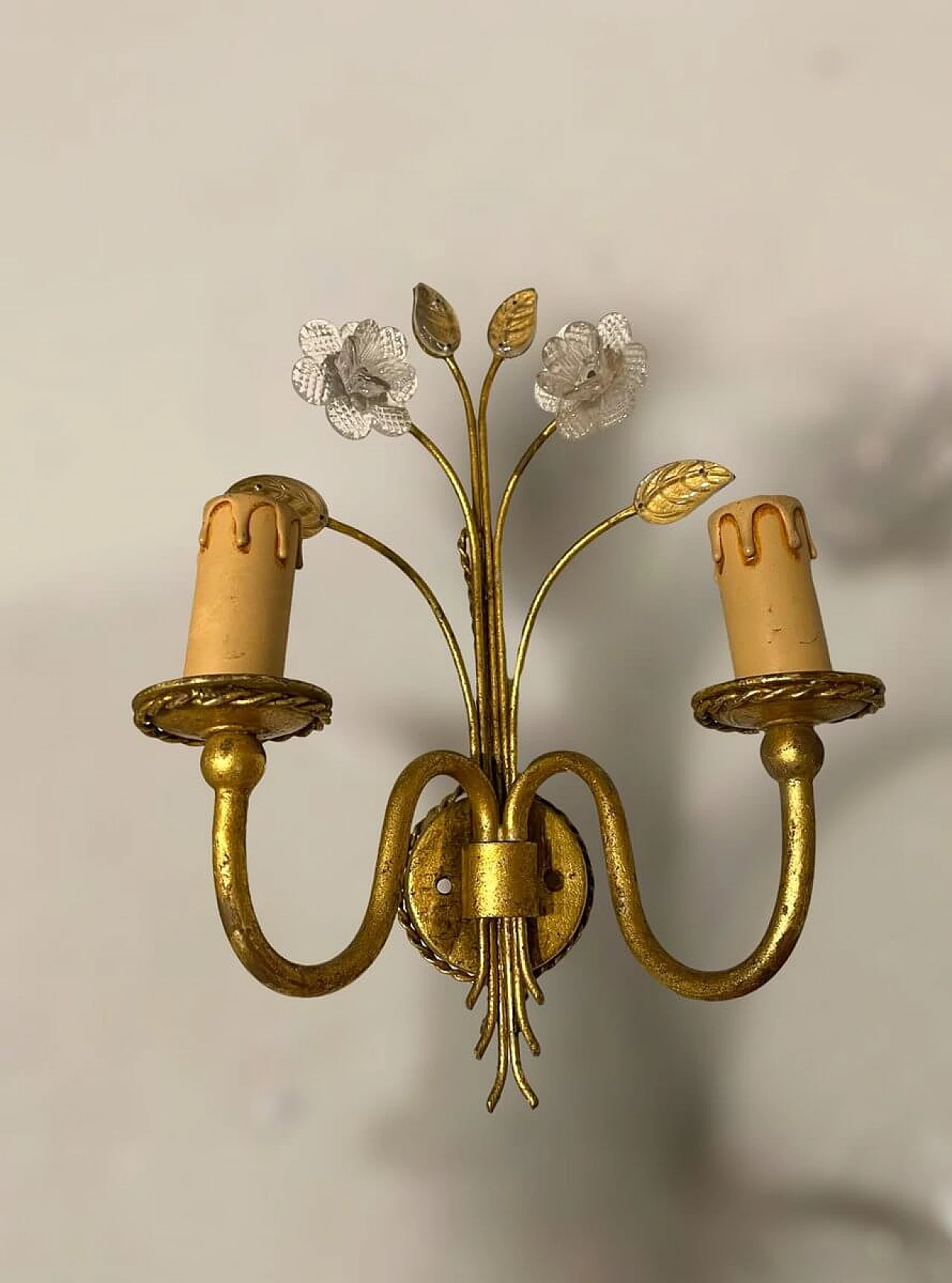 3 Gold-plated Murano glass wall sconces, 1980s 7