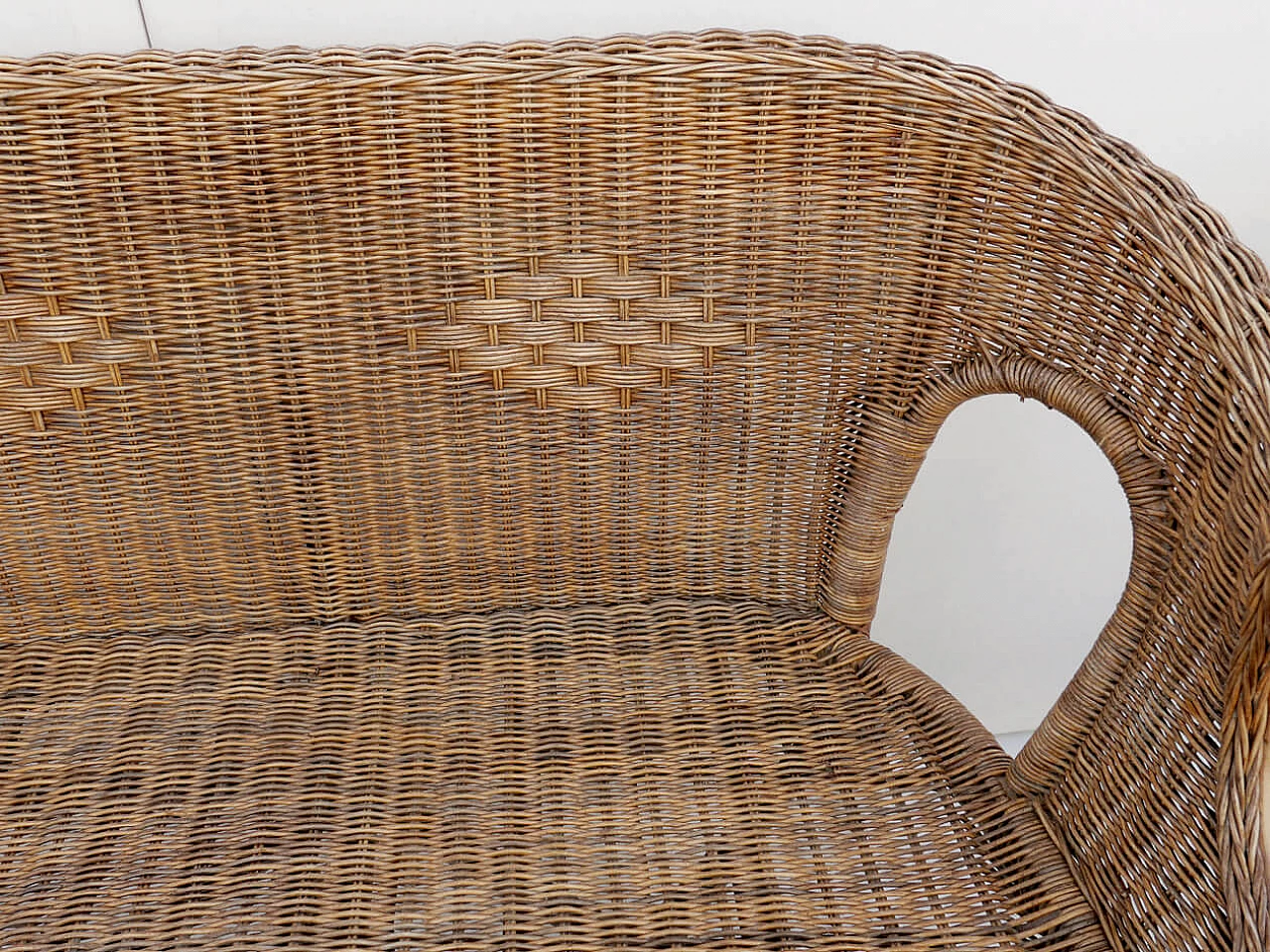 Bamboo and wicker sofa and pair of armchairs, 1970s 2