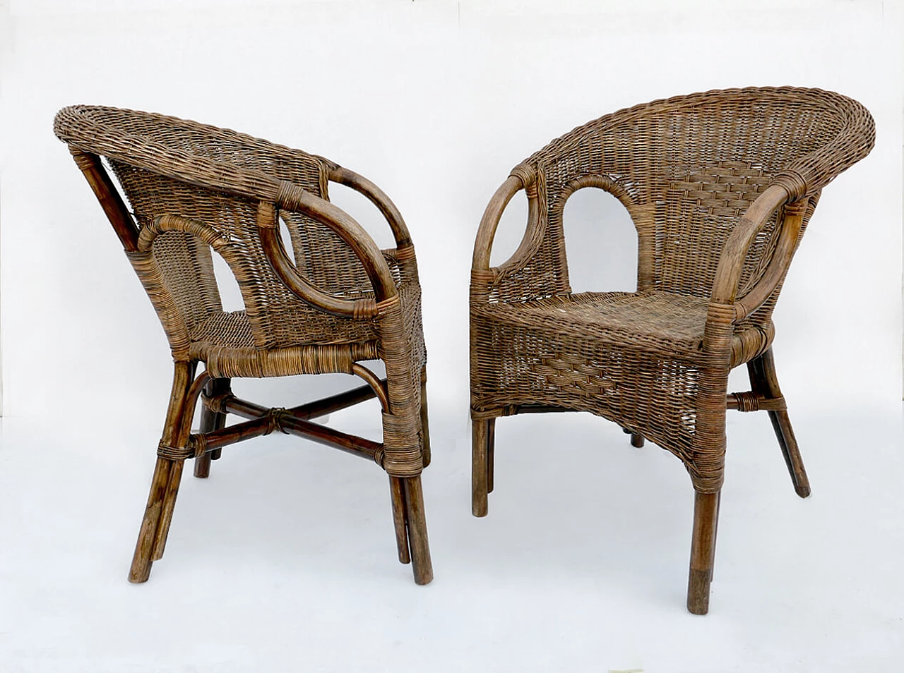 Bamboo and wicker sofa and pair of armchairs, 1970s 3