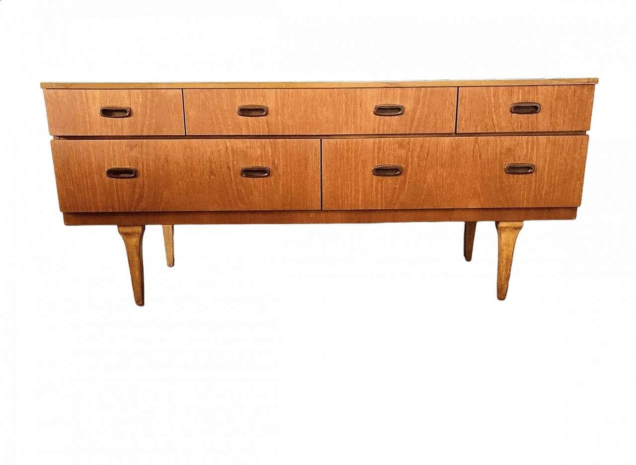 Teak sideboard with drawers and contrasting handles, 1950s 5