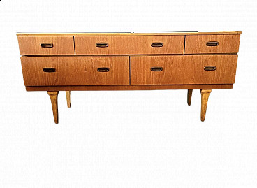 Teak sideboard with drawers and contrasting handles, 1950s