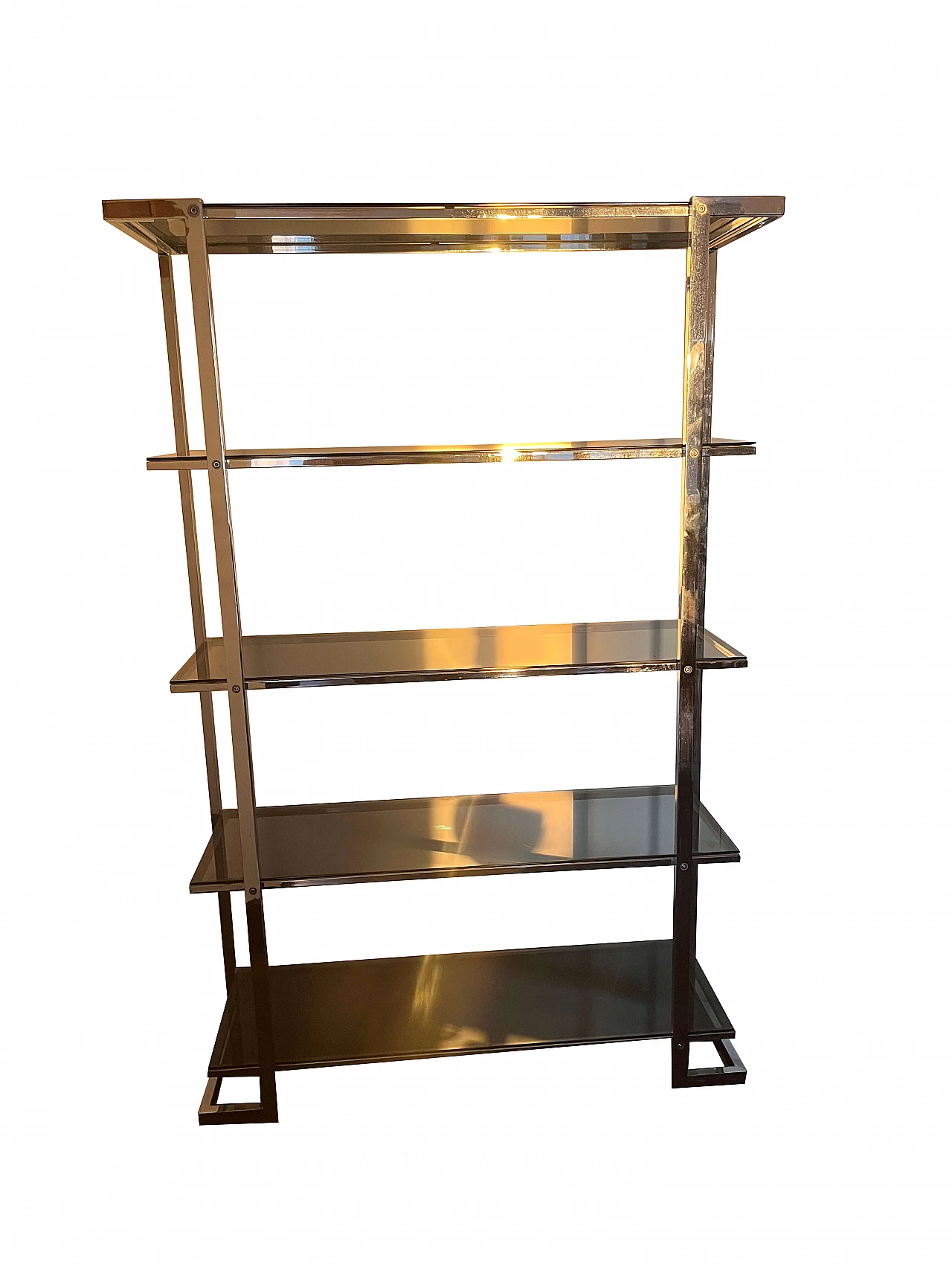 Chrome metal and smoked glass bookcase, 1970s 10