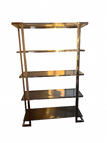 Chrome metal and smoked glass bookcase, 1970s